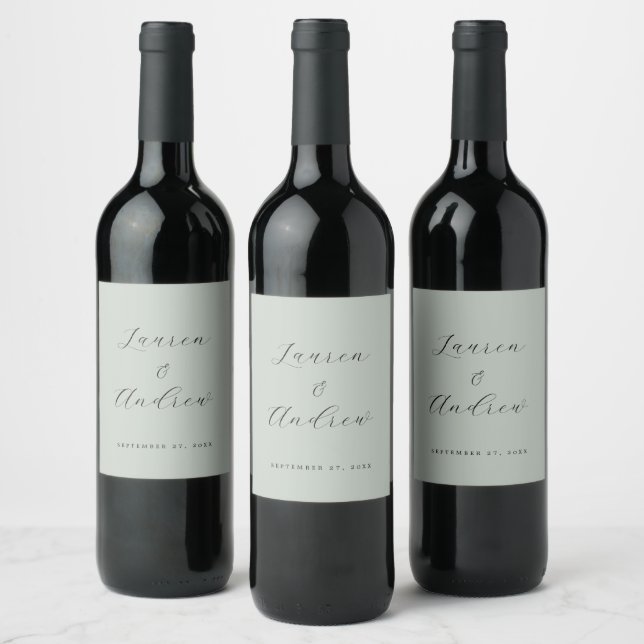 Sea Glass Green Elegant Modern Simple Wedding Wine Label (Bottles)