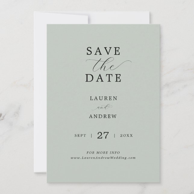 Sea Glass Green Script Elegant Modern Wedding Save The Date (Front)