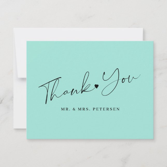 Sea glass green wedding elegant script thank you card (Front)