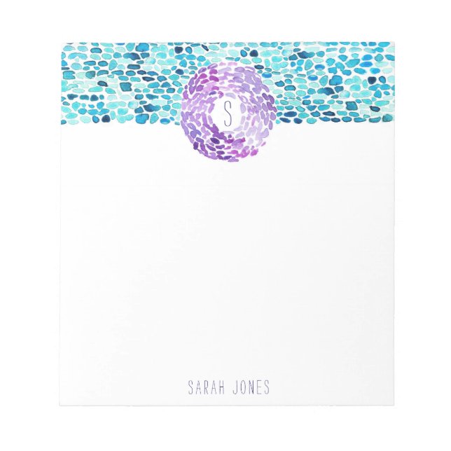 Sea Glass Hand Painted Watercolor Notepad - Aqua (Front)
