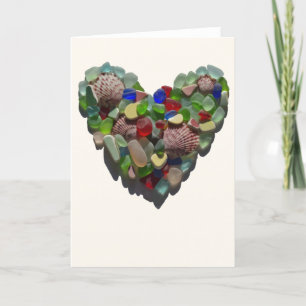 Sea glass heart customizable card, Valentine's day Holiday Card