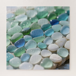 Sea Glass Mosaic Ocean Blues Tranquil Jigsaw Puzzle