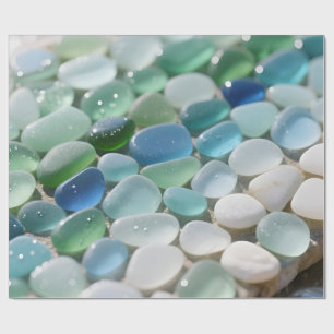 Sea Glass Mosaic Ocean Blues Tranquil Wrapping Paper