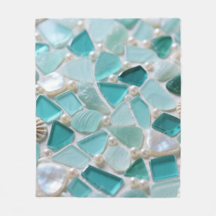Sea Glass Mosaic Turquoise Coastal Charm Fleece Blanket
