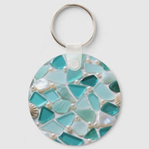Sea Glass Mosaic Turquoise Coastal Charm Keychain