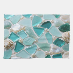 Sea Glass Mosaic Turquoise Coastal Charm Kitchen Towel