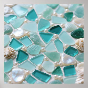 Sea Glass Mosaic Turquoise Coastal Charm Poster