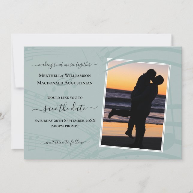 Sea Glass Music Notes Photo Wedding Save The Date (Front)