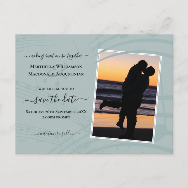 Sea Glass Music Notes Save The Date Postcard (Front)