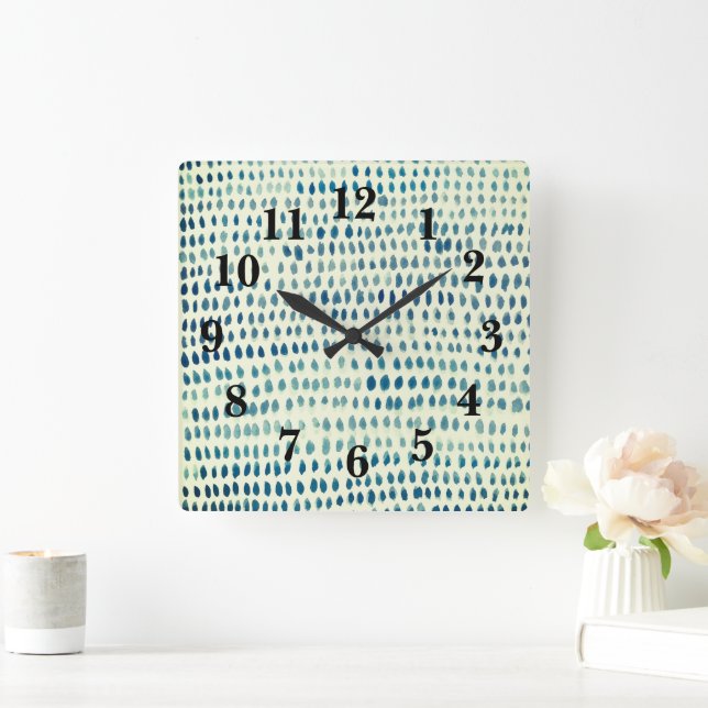Sea Glass Pebble Painting Beach Texture Pattern Sq Square Wall Clock (Home)