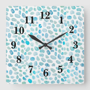 Sea Glass Pebble Painting Beach Texture Pattern Square Wall Clock
