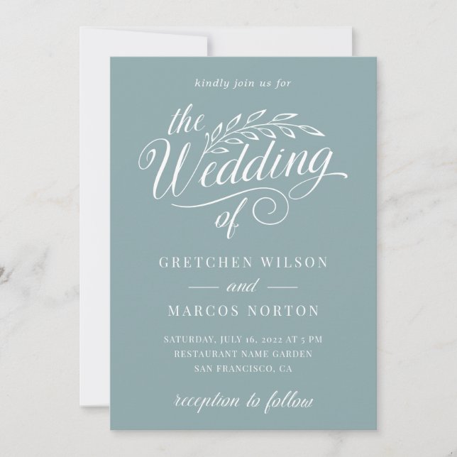 Sea Glass Sage Elegant Calligraphy Beach Wedding  Invitation (Front)