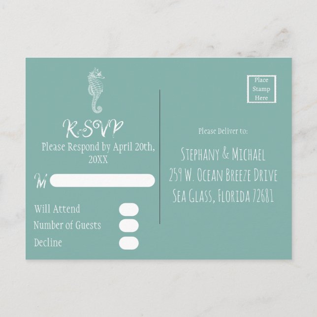 Sea Glass Seahorse Beach Carte postale RSVP (Dos)