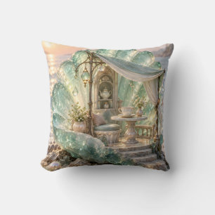 Sea Glass Shell Tea Cove Coastal Retreat Throw Pillow