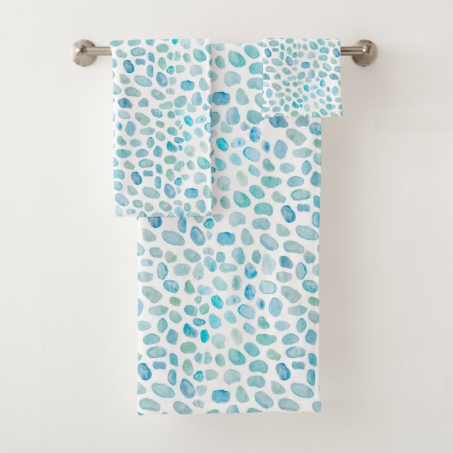 Sea Glass Turquoise Pattern Beach Bath Towel Set (Insitu)