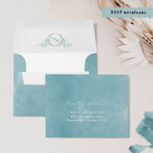 Sea Glass Watercolor RSVP w/ Return Address Crest  Envelope