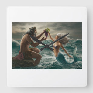 Sea God and Mermaid Wall Clock