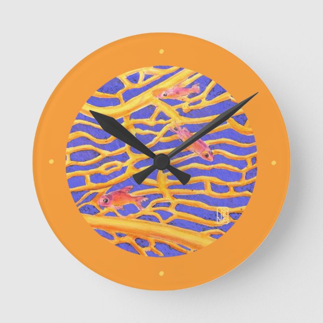 Sea Goldies Lace Coral Round Acrylic Wall Clock (Front)