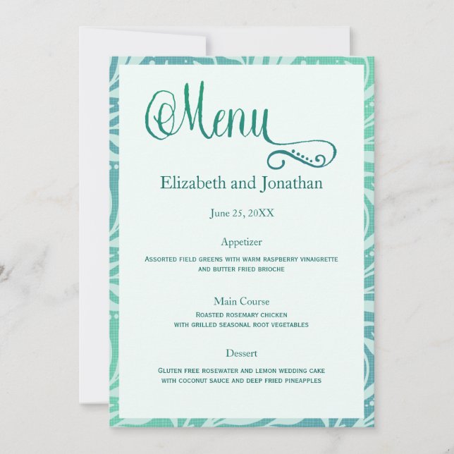 Sea Grass Beach Wedding Reception Menu Invitation (Front)