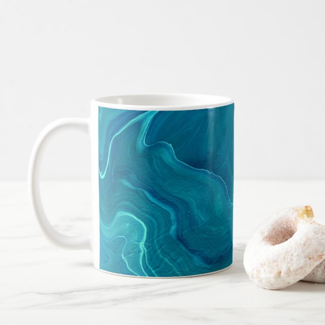 Sea Green Agate Marble Abstraction  Coffee Mug (With Donut)