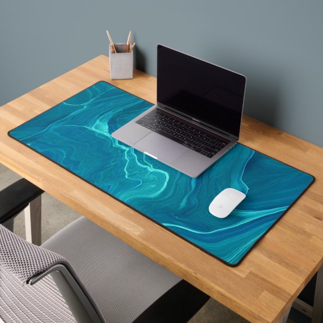 Sea Green Agate Marble Abstraction Desk Mat (Office 2)