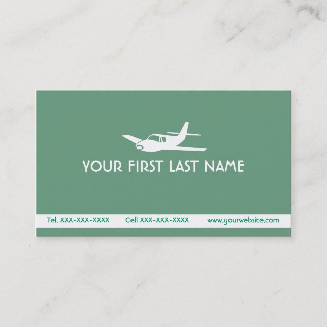 Sea green airplane symbol business cards (Front)