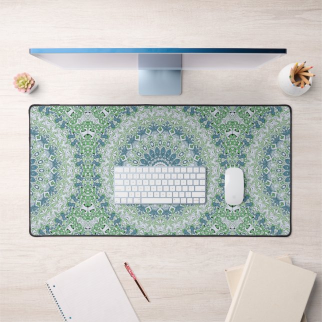 Sea Green and Blue Coastal Mandala Pattern Desk Mat (Office 1)