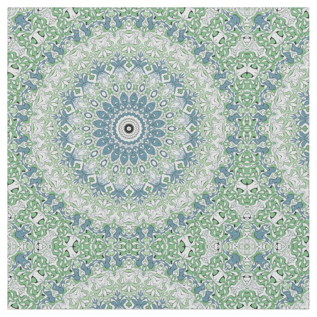 Sea Green and Blue Coastal Mandala Pattern Fabric (Close Up)