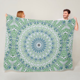 Sea Green and Blue Coastal Mandala Pattern Fleece Blanket