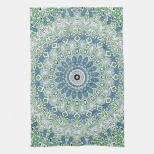 Sea Green and Blue Coastal Mandala Pattern Kitchen Towel