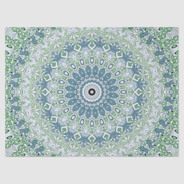 Sea Green and Blue Coastal Mandala Pattern Tissue Paper (Front)