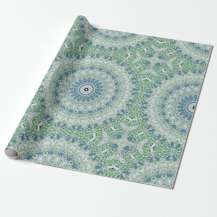 Sea Green and Blue Coastal Mandala Pattern Wrapping Paper