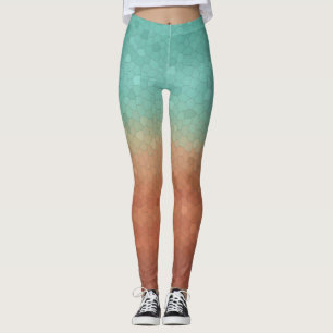 Sea green and burnt orange trendy abstract mosaic leggings