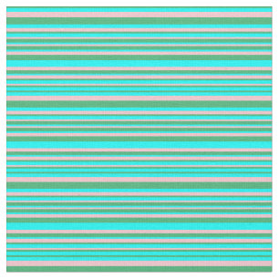 Sea Green, Aqua, and Pink Lines/Stripes Pattern Fabric