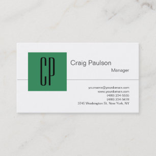 Sea Green Black White Monogram Business Card