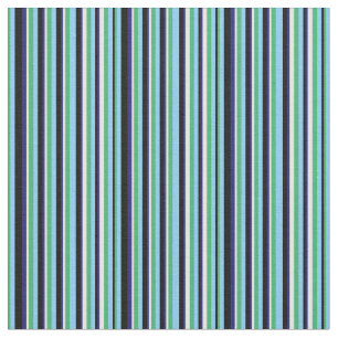Sea Green, Blue, Black & White Stripes Pattern Fabric