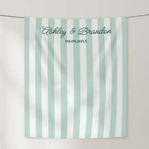 Sea Green Cabana Stripe Personalized Wedding Tapestry