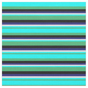 Sea Green, Cyan, Lavender, Midnight Blue & Black Fabric