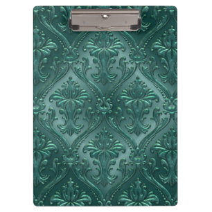 Sea Green Damask Gem Tone Tin Tile Steampunk Clipboard
