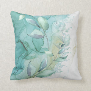 Sea Green Foliage and Teal Ink Mystique Throw Pill Pillow