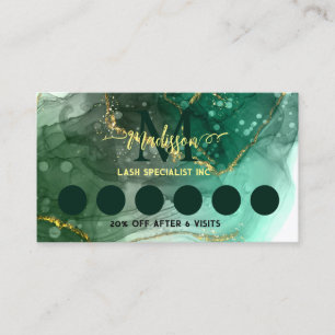 Sea Green Geode Golden Marble Monogram loyalty Business Card