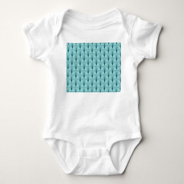 Sea Green Geometric: Fan Pattern. Baby Bodysuit (Front)