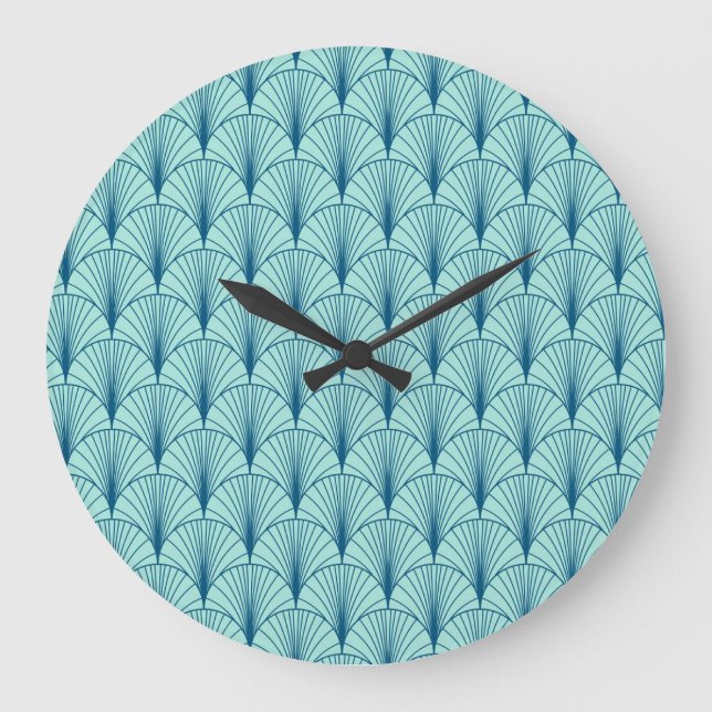 Sea Green Geometric: Fan Pattern. Large Clock (Front)