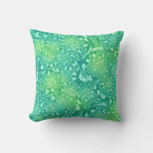 Sea Green Geometric Flowers and Bows Throw Pillow