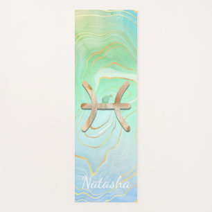Sea Green & Gold Glitter Swirl Pisces Personalize Yoga Mat