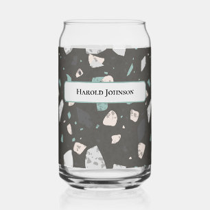 Sea Green & Grey Chips Retro Terrazzo Pattern Can Glass