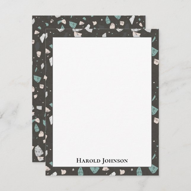 Sea Green Grey Glass Chips Terrazzo Pattern Frame Card (Front/Back)
