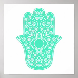 Sea Green Hamsa-Hand of Miriam-Hand of Fatima.png Poster