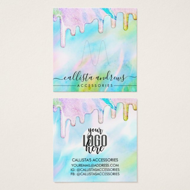 Sea Green Holographic Glitter Drip Ring Logo (Front & Back)