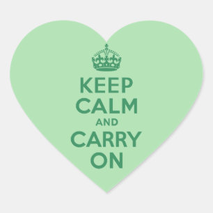 Sea Green Keep Calm and Carry On Heart Sticker